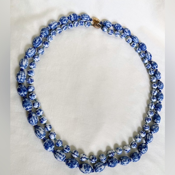 2 Vintage Hand Painted Chinese Porcelain Beaded Necklaces 925 Silver Fancy Clasp - Picture 1 of 15